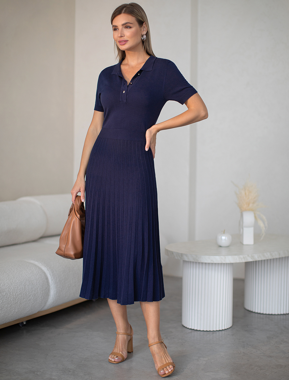 картинка Платье вязаное женское темно-синий магазин Одежда+ являющийся официальным дистрибьютором в России 