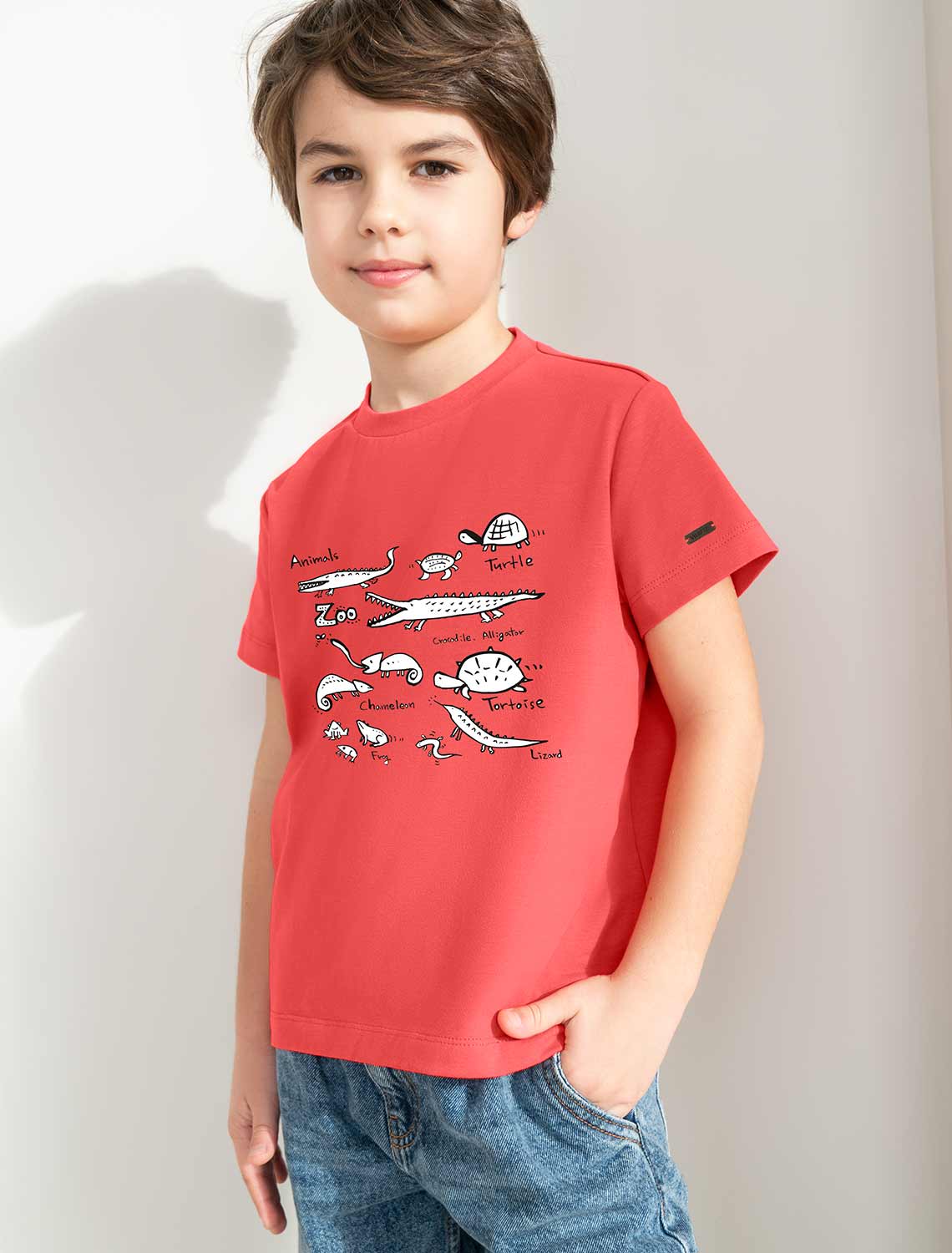 картинка Футболка для мальчика коралловый_animals магазин Одежда+ являющийся официальным дистрибьютором в России 