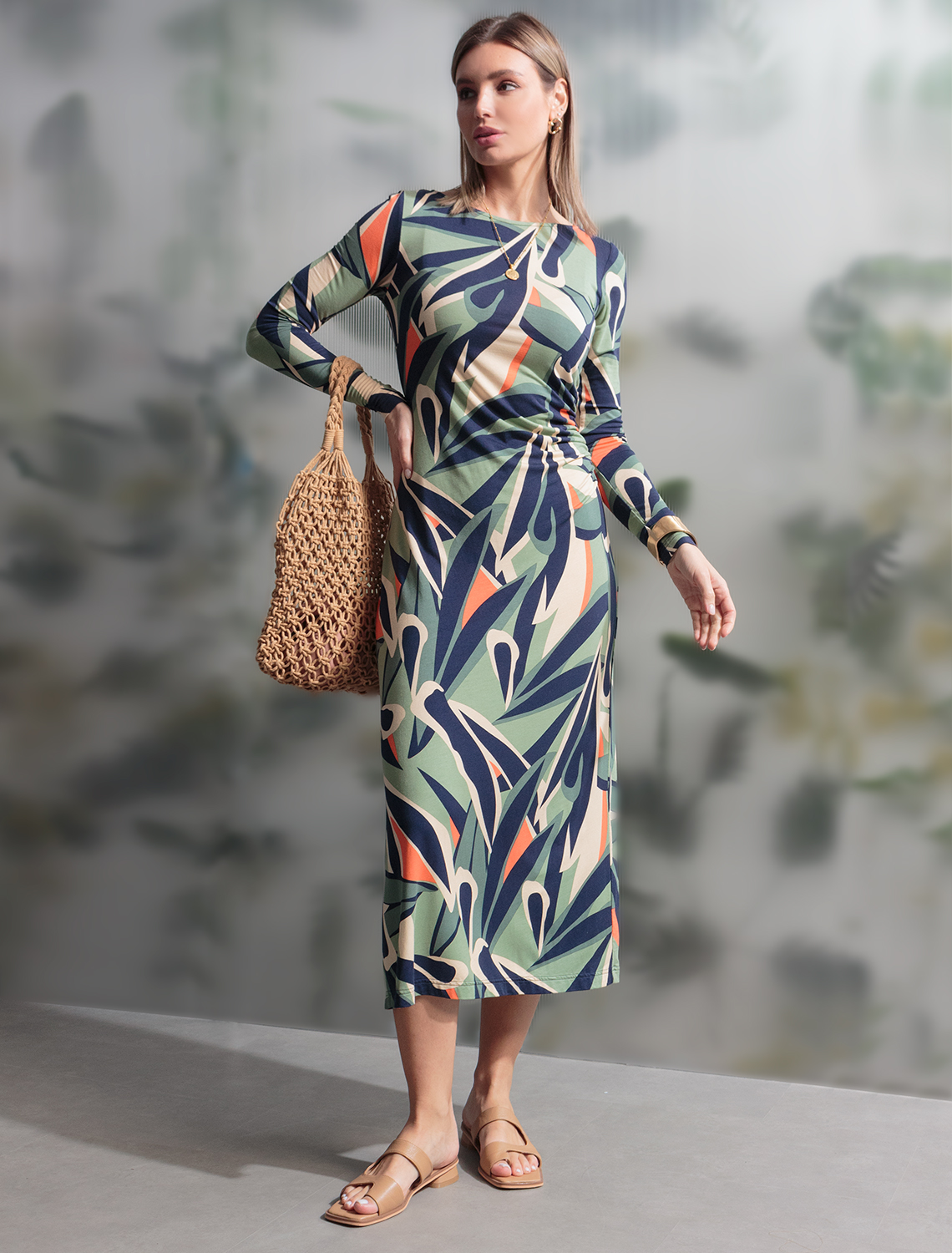картинка Платье женское зеленый-оранжевый от магазина Одежда+